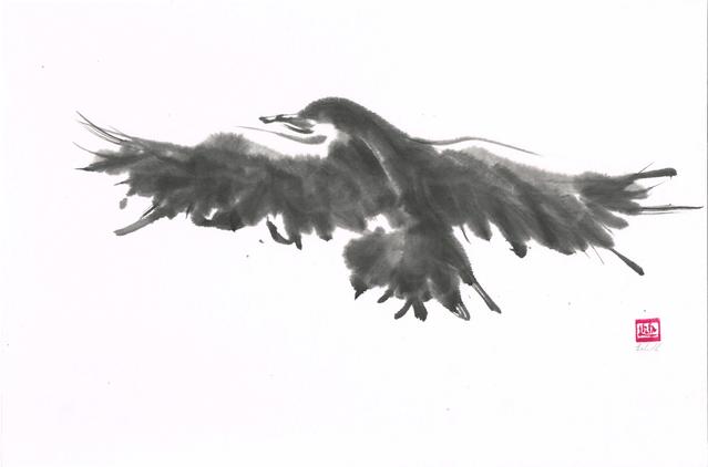A sumi-e painting of black bird used to illustrate blog article which focuses remembering the way of creating.