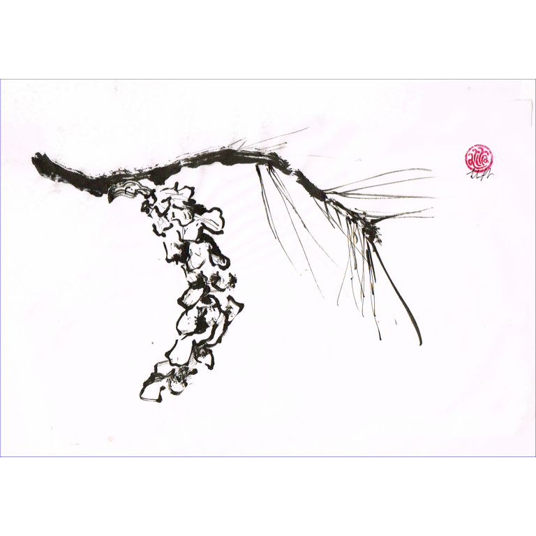 Pine Branch With Cone Sumie · Sumie Painting Lessons