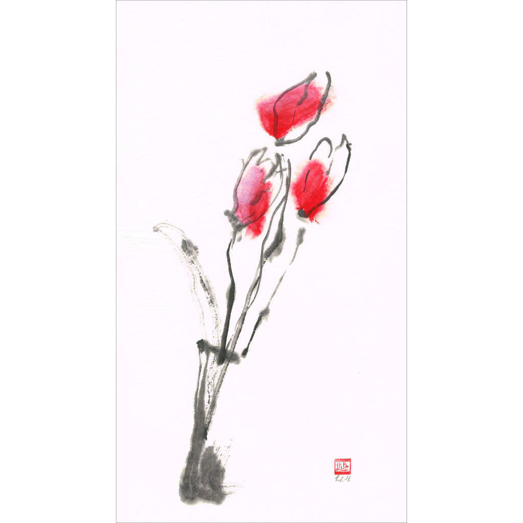"Three Tulips" Sumie · Sumie Painting Lessons